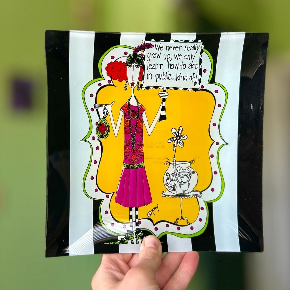Glass Square Transpac Funny Fashion Woman Plate Kitchenware